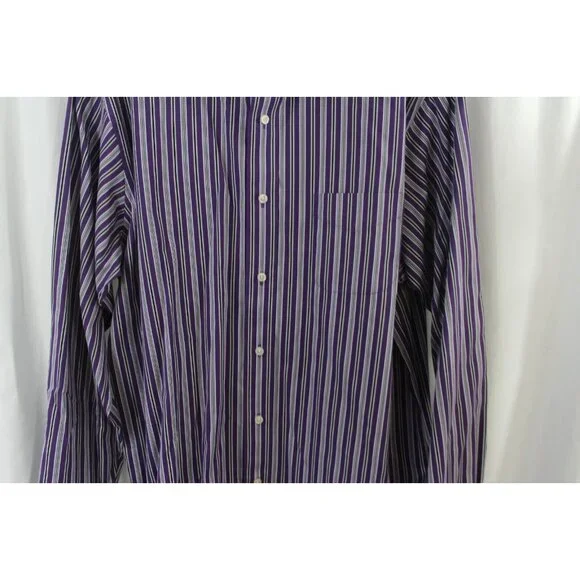 Cremieux Mens Purple Striped Long Sleeve Cotton Button Down Shirt L - Picture 3 of 6